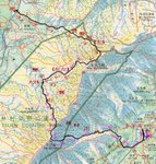 上水郵政局前乘77K巴士至蕉徑站下車起步, 穿營盤村, 過竹仔坑村, 上溯營盤坑左支, 窮源離澗穿林接山路, 右上北大刀屻(480m).  離脊落右路轉下降雙羊石澗左左支至第2分源位大休.  休後上溯雙羊石澗右支, 窮源離澗穿林接山脊路登南大刀屻(566m).  南大刀屻東路接穿林入澗下降林村正坑至沙壩村. 村路出林錦公路, 過塘面村口下午茶. 茶後回出林錦公路乘64K往太和東鐵站
20110428